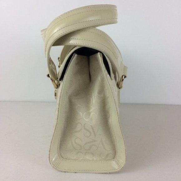 SV Vera Wang NWOT Signature Ivory Textile Handbag Faux Patent Leather Trim - Picture 4 of 8